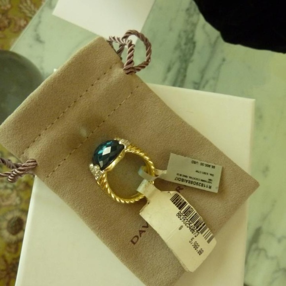 David Yurman Color Classics 18K Gold & Blue Topaz Ring with Diamond Accents NEW - Picture 7 of 15